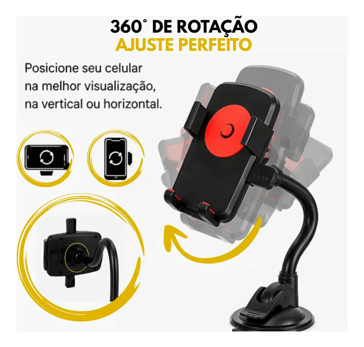 Rotação 360° do suporte veicular