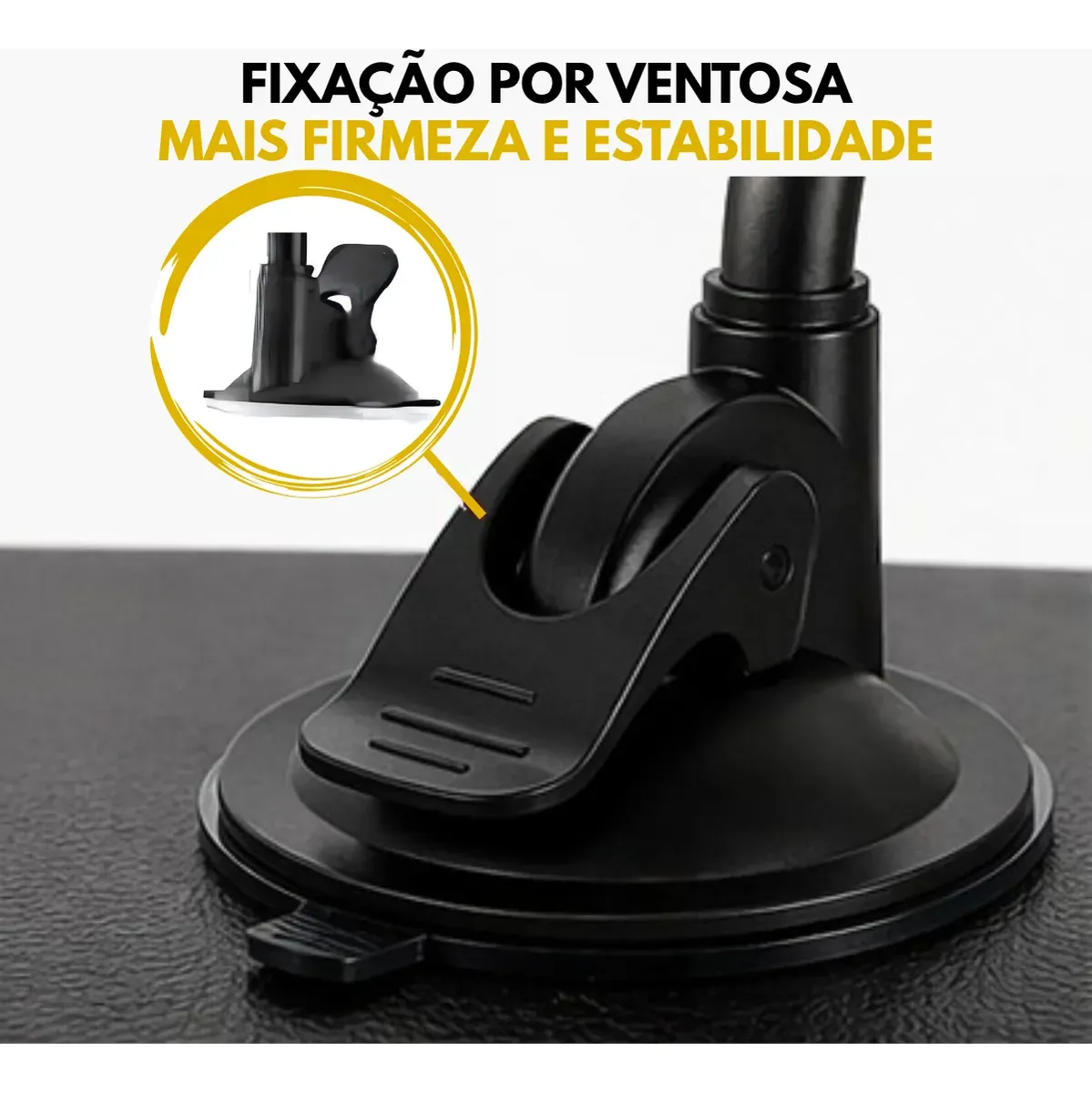 Detalhe da ventosa e da trava do suporte